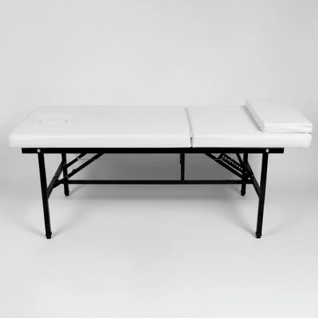 Стационарный массажный стол 190х80 с регулировкой по высоте (белый, с черным металлом)