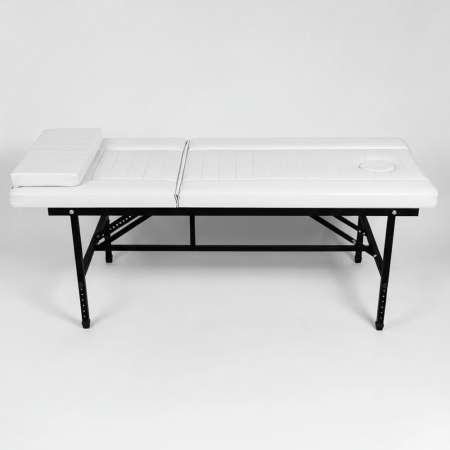 Стационарный массажный стол 190х70 с прошивкой (белый, с черным металлом)